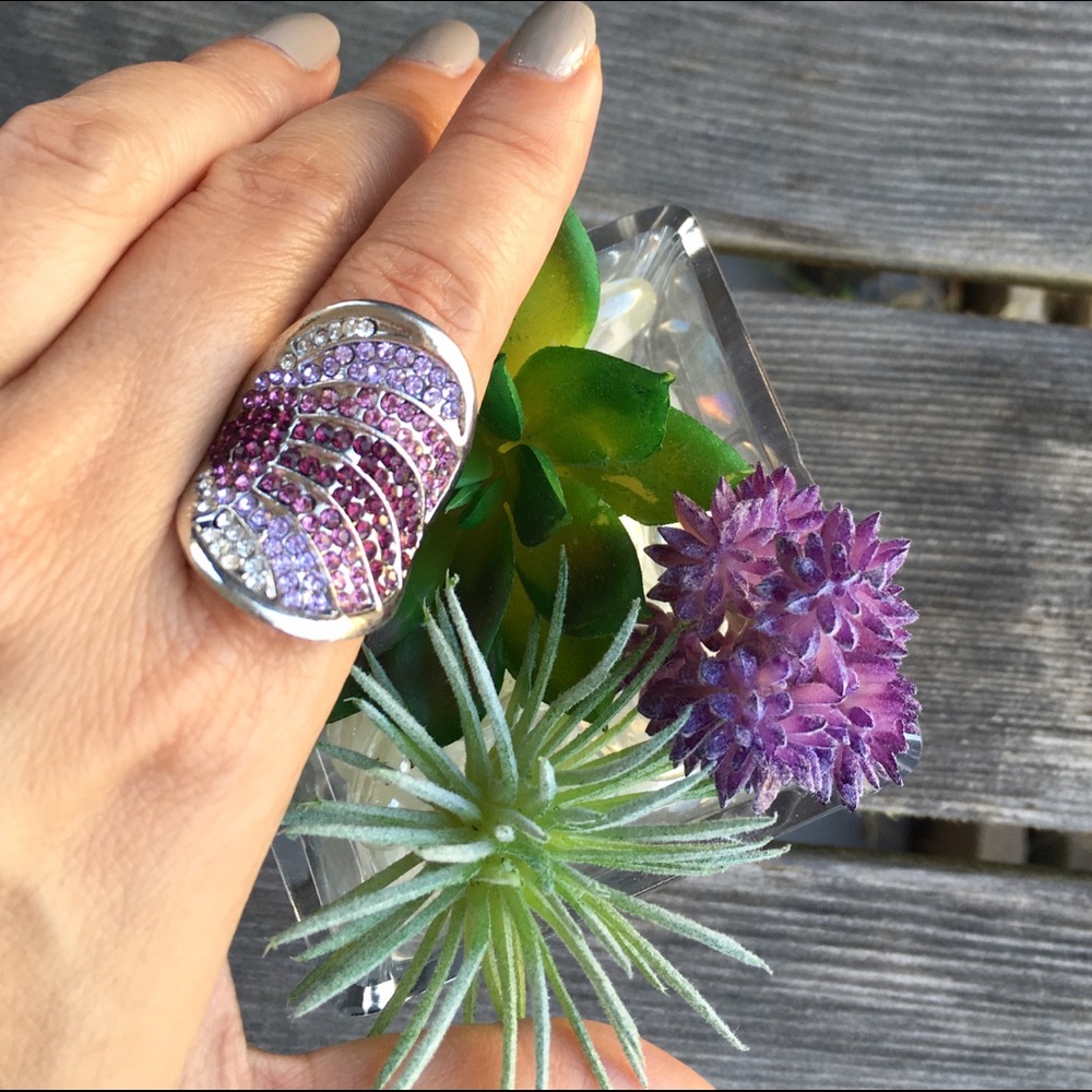 Ombré Silver Filled Purple Rhinestones Ring